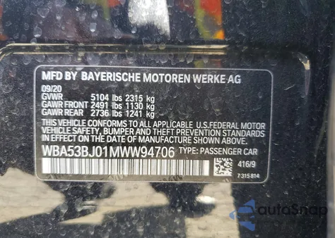 2021 BMW 540 I z USA, uszkodzony, nr VIN WBA53BJ01MWW94706